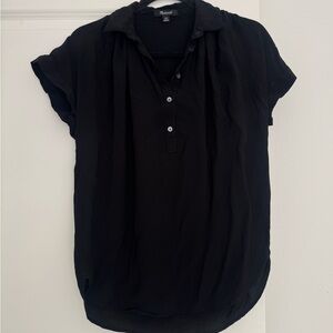Madewell women’s black short sleeve blouse shirt top size XXS XS oversized fit